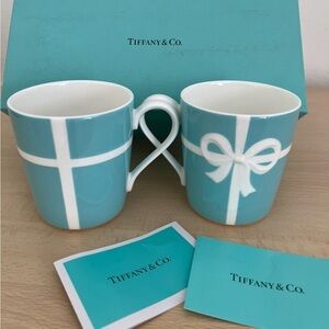 Tiffany & Co. Blue and White Ribbon Mug Set,Box,cards,Collectible Retired BNWOT